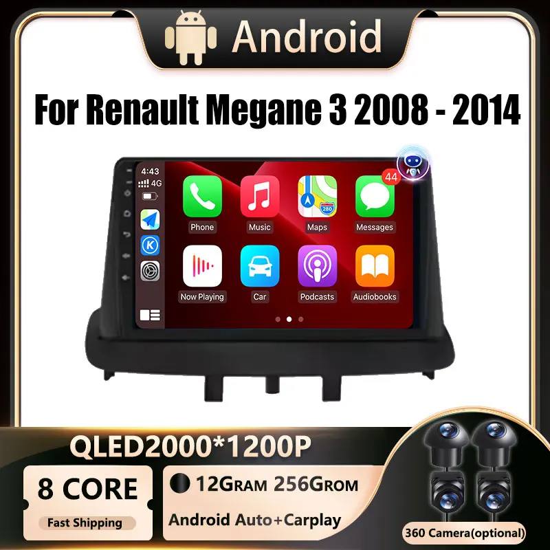 Android OS pre Renault Megane 3 2008 - 2014 Carradio Multimedia Video Player GPS CarPlay Qled Screen Auto Stereo DVR 4G