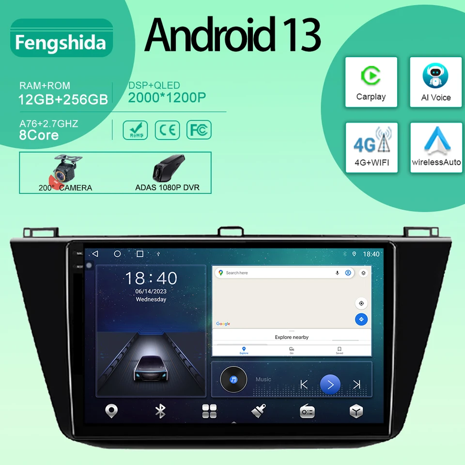 Android pre Volkswagen Tiguan 2 Mk 2016 - 2022 Automobilie Multimedia Video Player Navigation GPS CarPlay QLED BT WiFi č. 2DIN DVD