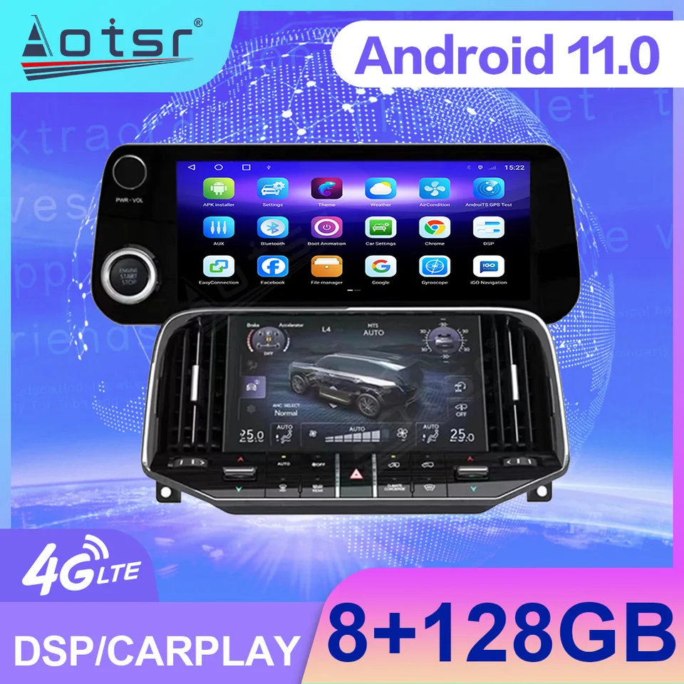 Android11 ​​Car Aut Radio pre Toyota Land Cruiser LC300 LX600 2022 GPS Auto Navi Audio Multimedia CarPlay Player Player Stereo Head Unit DSP
