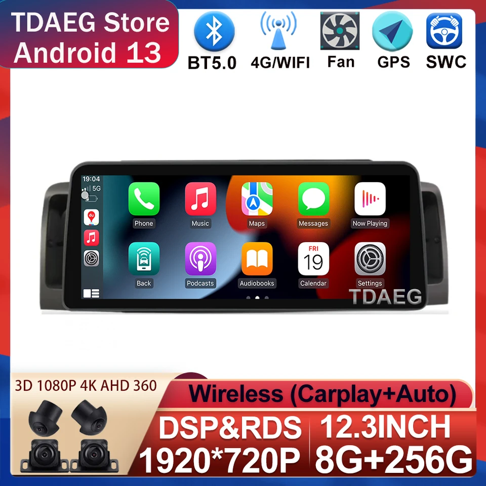 Android13 CarPlay 4G LTE 12.3 '' QLED Screen Car Radio Video Audio pre Toyota Corolla E130 E120 2000-2004 GPS Multimedia Player