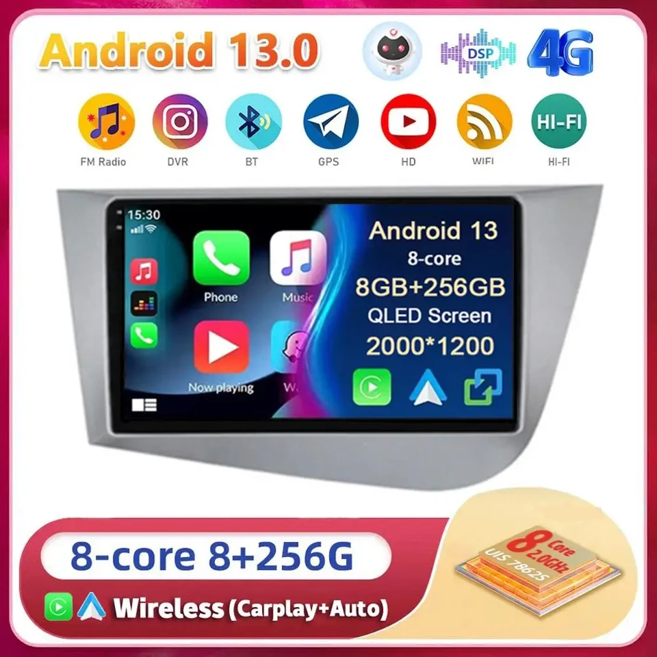 Android13 CarPlay Auto pre sedadlo Leon 2 Mk2 2005 2006 2007 2008 2009 2010 2012 2012 2012 Multimediálny automobilový hráč WiFi+4G BT Stereo