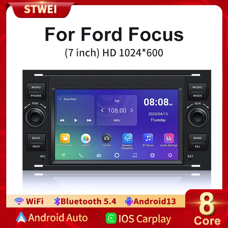 Android13 pre Ford Mondeo S-Max Focus C-Max Galaxy Fiesta Transit Fusion Fusion Connect Kuga Car Radio WiFi Navi Multimedia GPS BT 2DIN