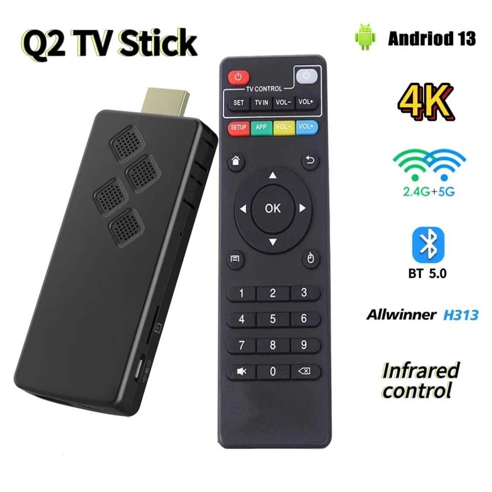 Android13 Smart TV Stick Google Assistant 4K HDR10 Allwinner H313 YouTube Multi Language Streaming Player Player Q2 Dual WiFi