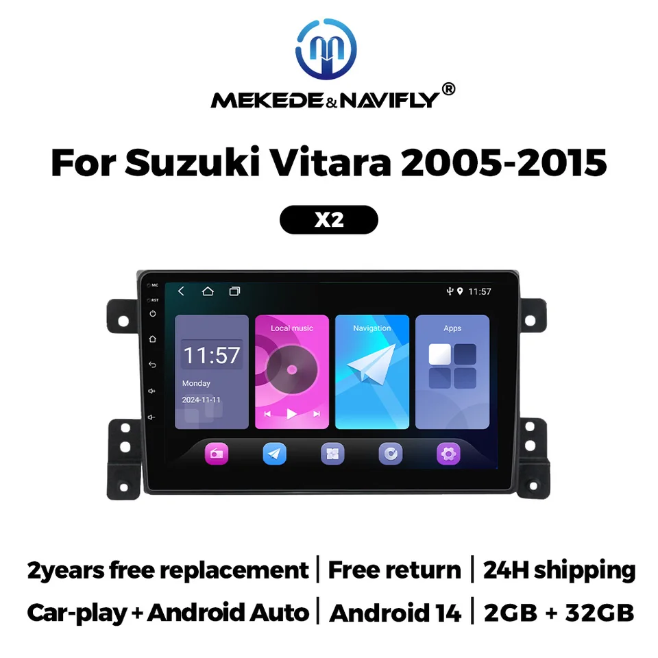Android14 Car Radio Multimidia Player GPS navigácia WiFi Wifi Carplay Android Auto pre Suzuki Grand Vitara Escudo 2000-2015