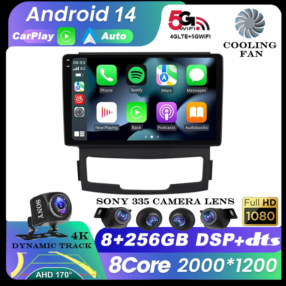 Android14 pre Ssangyong Korando 3 Actyon 2 2010 - 2013 CAR Radio Navigation Multimedia Video Player WiFi Unit Wireless CarPlay
