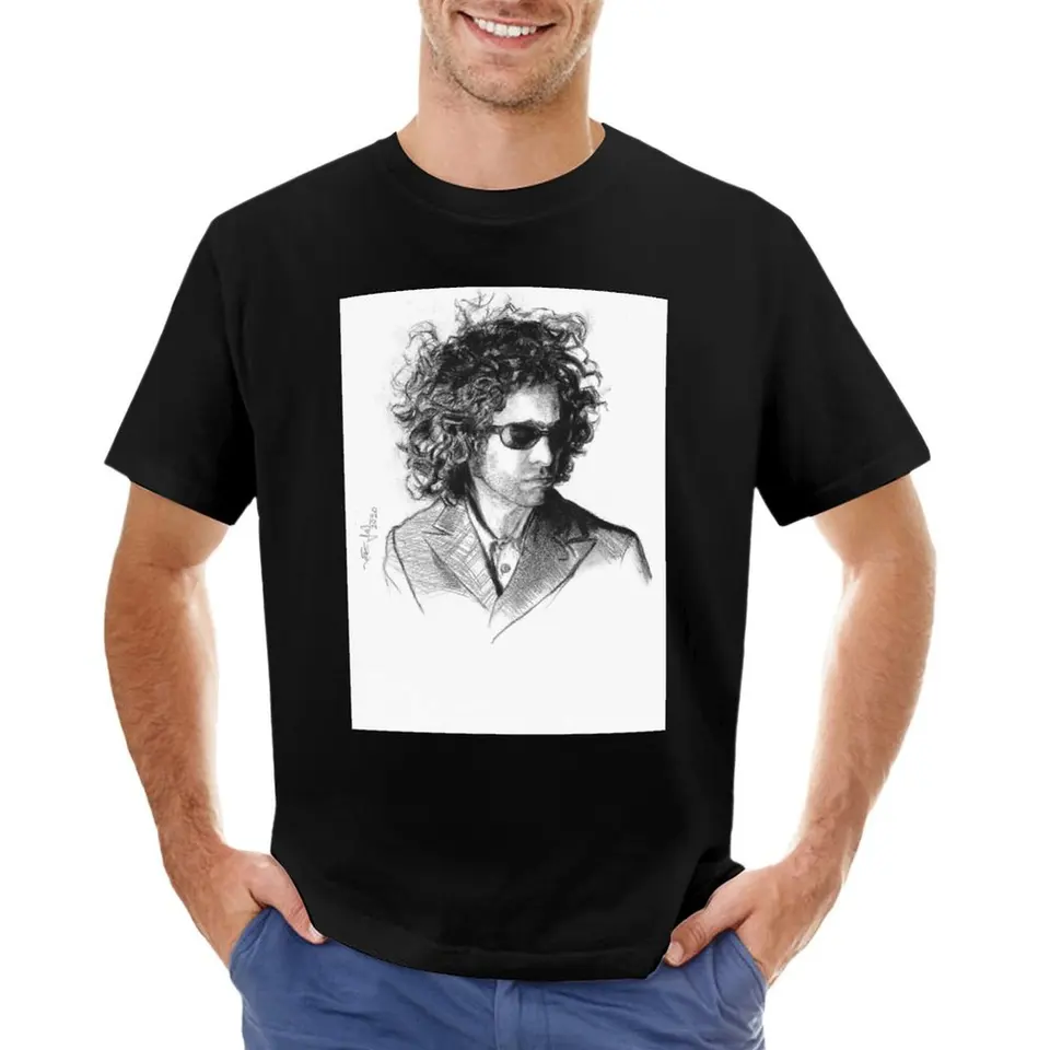 Andrés Calamaro - uhlie portrét kreslenie tričiek nadmerne veľtrhové opotrebovanie bielych tričiek
