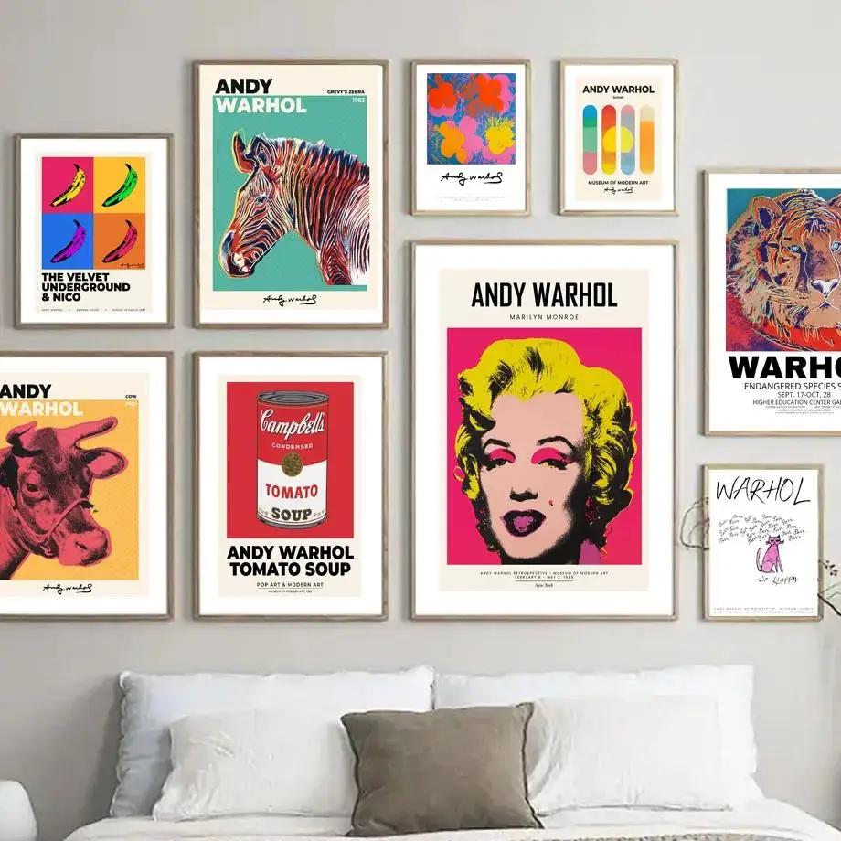 Andy Warhol inšpirovaný plátno na stenu umenia krava Zebra Banana Soup Sunset Sunset Nordic Plagáty pre obývaciu izbu