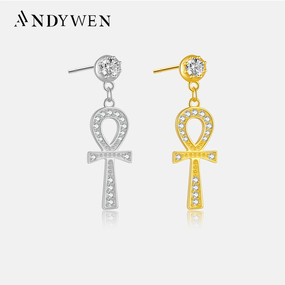 Andywen 925 Sterling Silver Gold Zirkón Najlepšie prianie kúzla kvapky Clips Rock Punk Svadobné šperky jemné šperky narodeniny