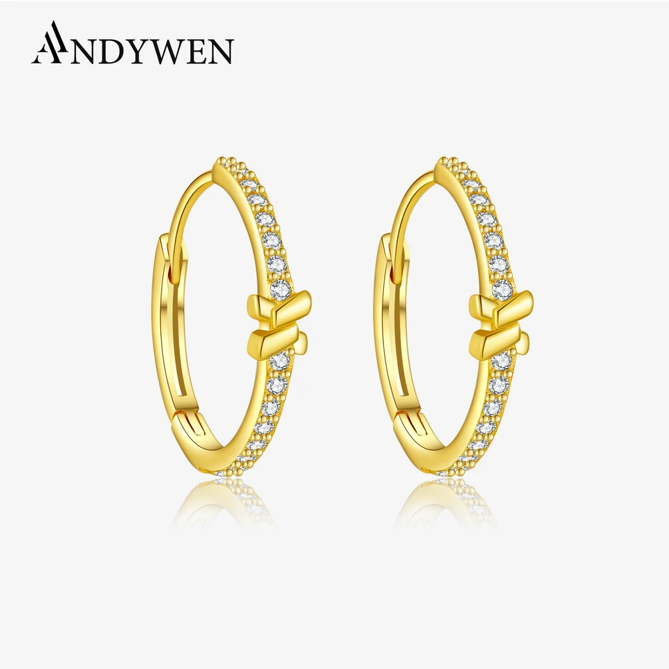 Andywen 925 Sterling Silver Knot Cz zirkon Huggies Big Hoop náušnice 2024 Nové dizajné
