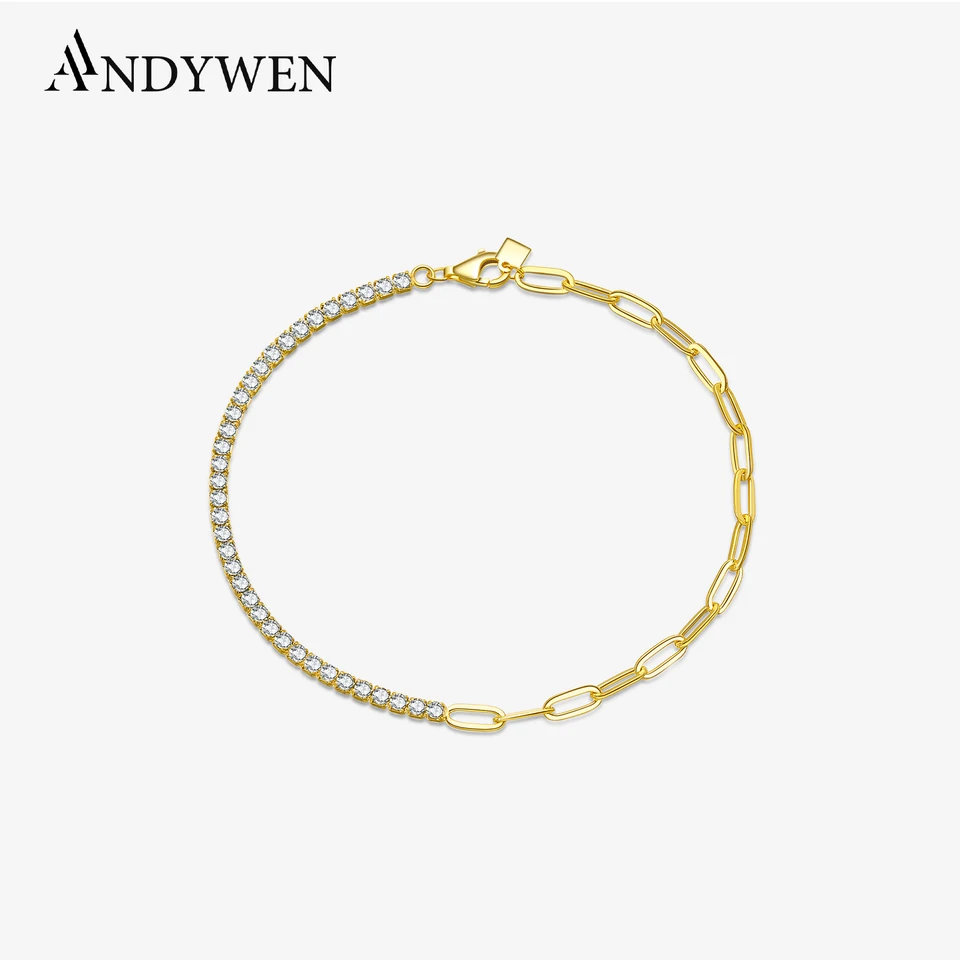 Andywen 925 Sterling Silver Large 2mm Clear Tennis Paperclip Clace Retian Retian Jewels Women Wholesale Cena Dropshipping Witerproof