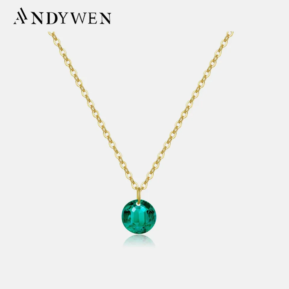 Andywen 925 Sterling Silver Mint Green Cz Charm prívesok Náhrdelník krištáľový dutého jemného šperku 2023 výročie