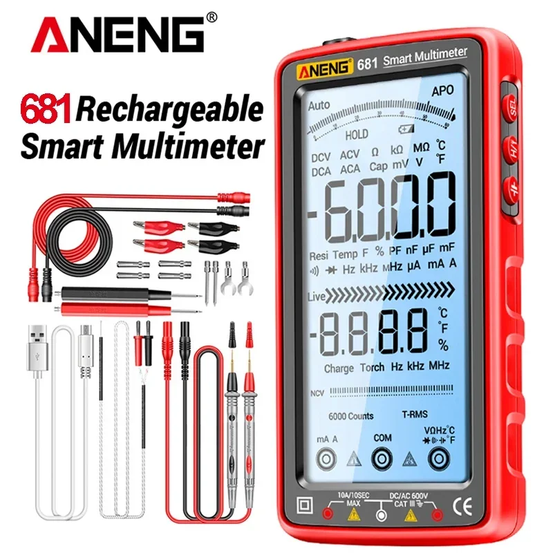 ANENG 681 Nabíjateľné digitálne profesionálne multimetrové nekontaktné napätie tester AC/DC napätie LCD Tester obrazovky