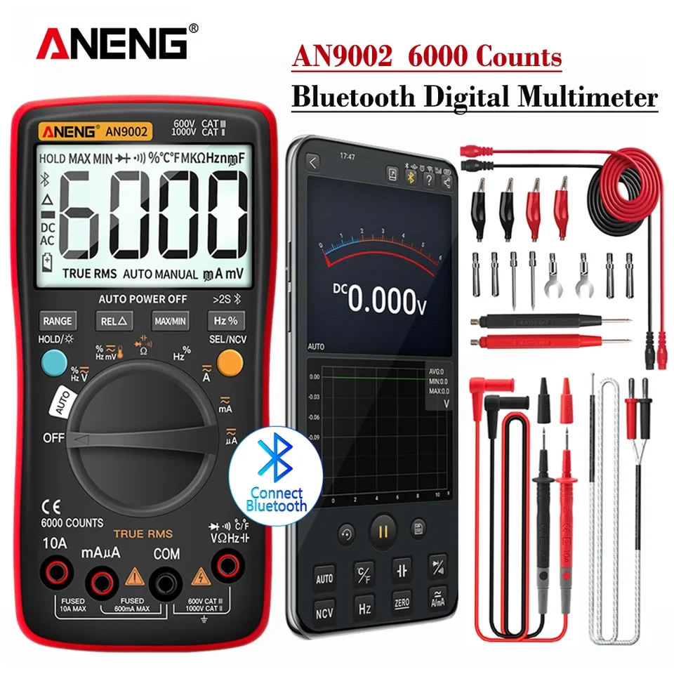 ANENG AN9002 Bluetooth Digital Multimeter 6000 Counts Professional multimetrue RMS AC/DC Aktuálny tester napätia automatického rozsahu