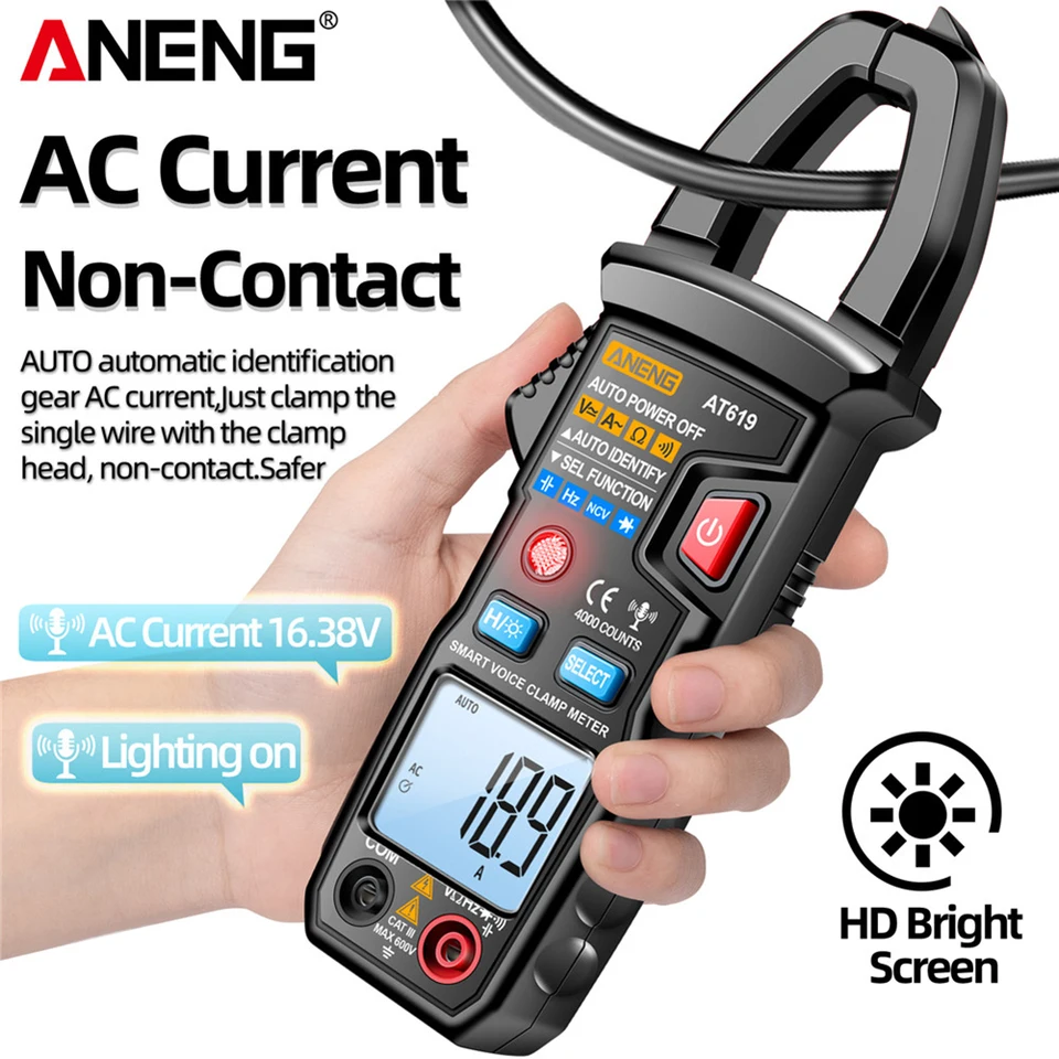 ANENG AT619 DIGITÁLNE CLAMP Multimeterový hlasový vysielací prúdový svorka 4000 počíta
