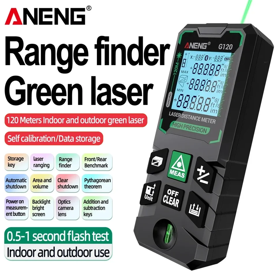 ANENG G50/G120 SMART High-Prection Laser Diser Green Laser Ruler Ruler Autonómny nástroj na meranie kalibrácie
