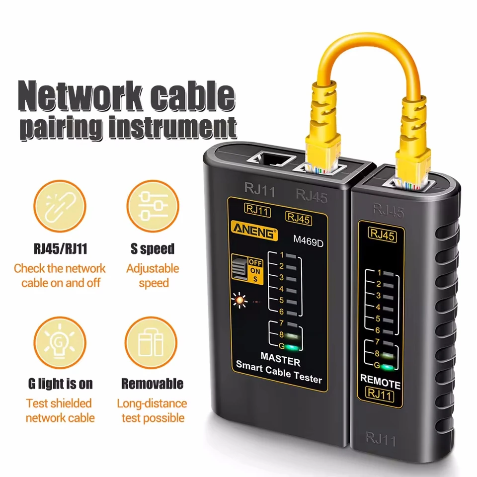 ANENG M469D RJ45 Káblové lanové lanové tester sieťový tester RJ45 RJ11 RJ12 CAT5 UTP LAN TESTER TESTER Networking Tool Network Oprava siete