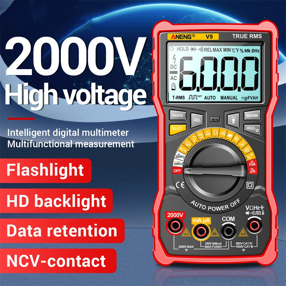 ANENG V9 Digital Multimeter 6000 Počty 2000 V napätie testera kapacimeter Voltmeter AC/DC Ammeter NCV Burn-Fotovoltaic Fotovoltaic
