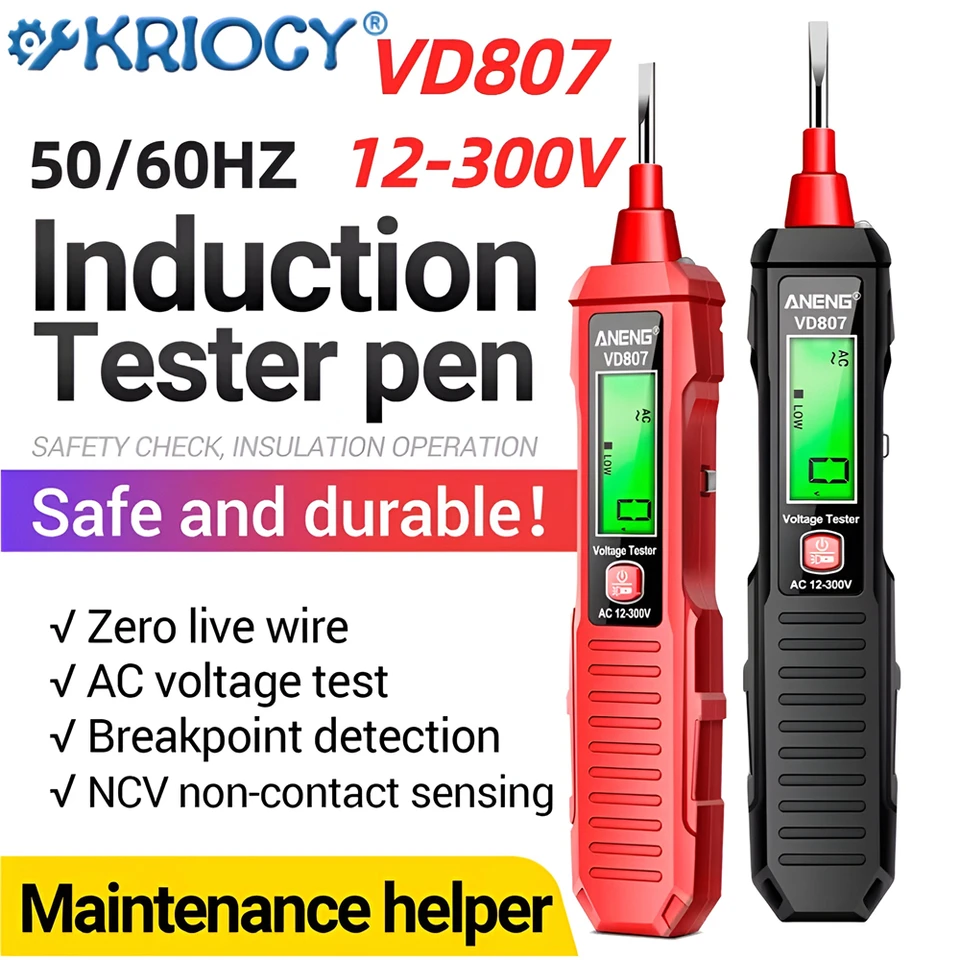 ANENG VD807 SMART INDUCTION TESTER PEN AC 12-300V TESTter NCV Senzor detektora drôtu 50/60 Hz Profesionálne elektrotelové nástroje