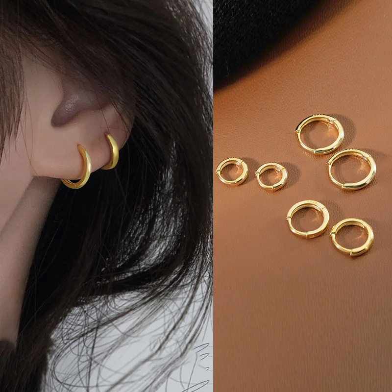 Anenjery strieborná farba 1 pár Minimalistické náušnice Huggie Hoop pre ženy Drobné okrúhle náušnice 6 mm/8 mm/10 mm/12 mm/15 mm