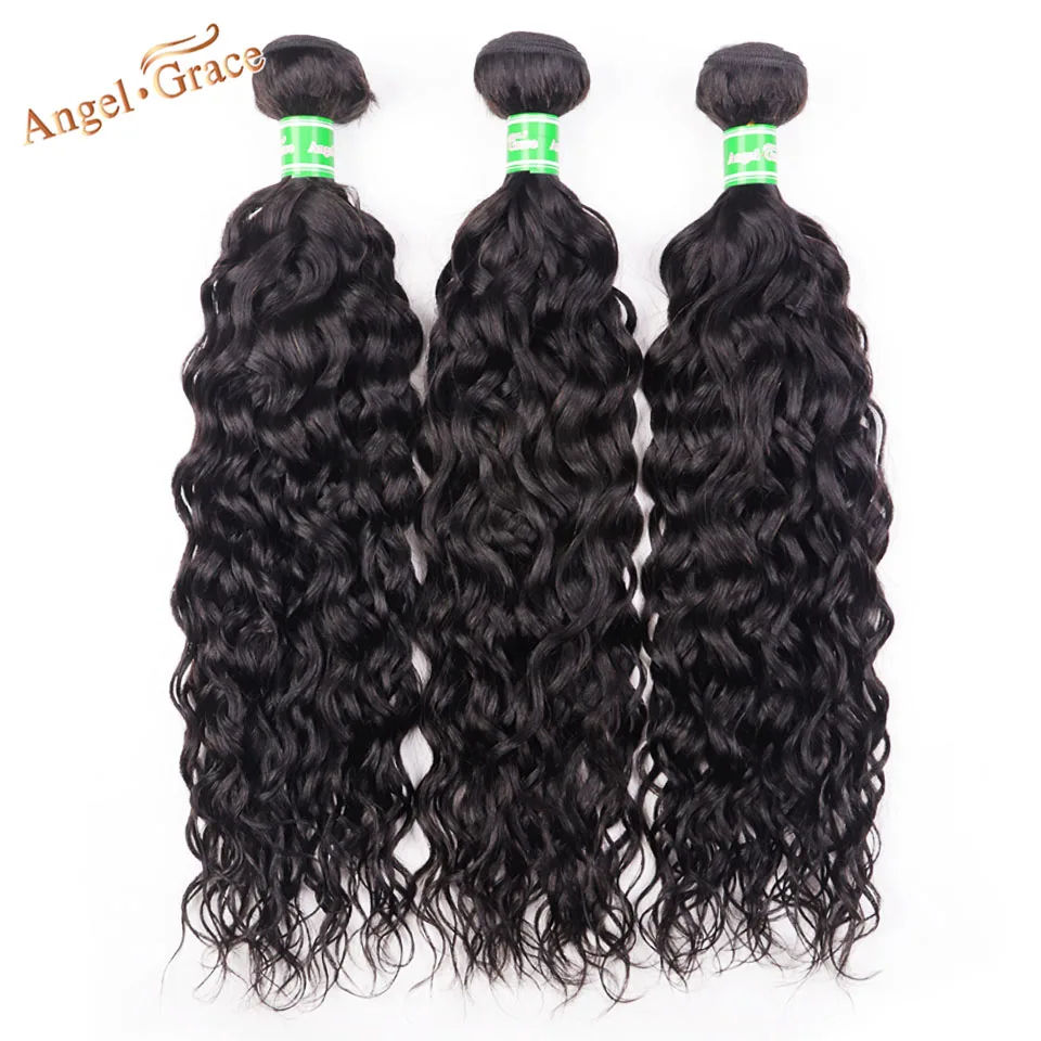 Angel Grace 100% brazílska remy vodná vlna ľudské vlasové zväzky 3/4 ks kučeravé vlnenie Chape Remy Hair Extensions pre čierne ženy
