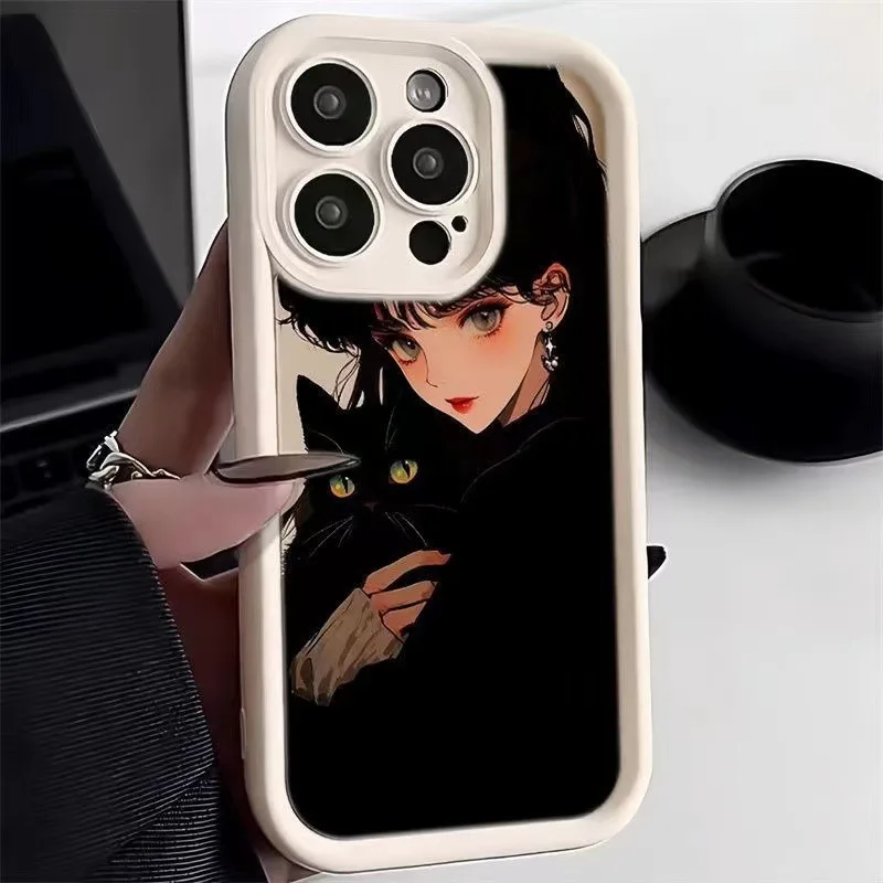 Angel Ladder Black Cat Girl Pase pre iPhone 15 14 13 12 11 x xr xs SE2 SE 8 7 Plus Pro Max Mini Silikone zadný kryt
