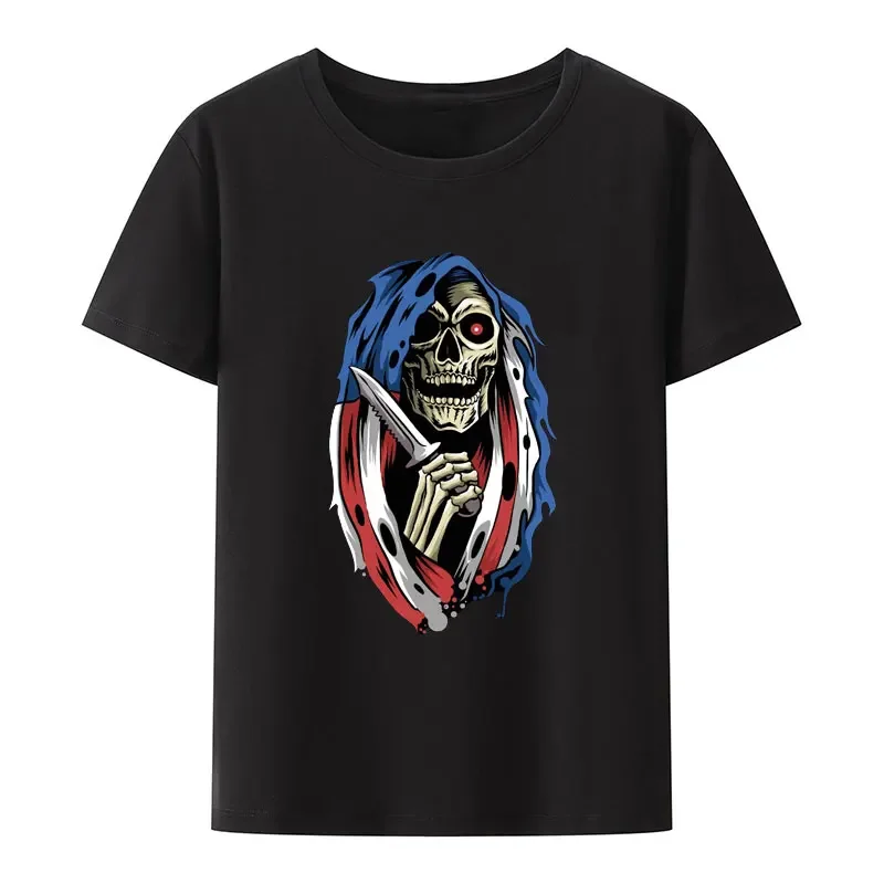 Angel of Death Grim Reaper s kapucňou plášť americkou vlajkou, ktorá drží dýka tlač Tričku hip-hop módne bedrové tričko