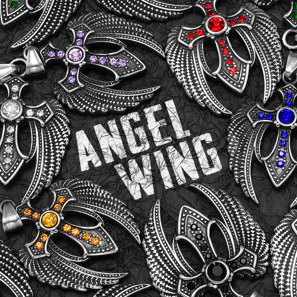 Angel Wing Cross Výkonný amulet z nehrdzavejúcej ocele Men náhrdelníky prívesok reťaz drahokamu pre ženy