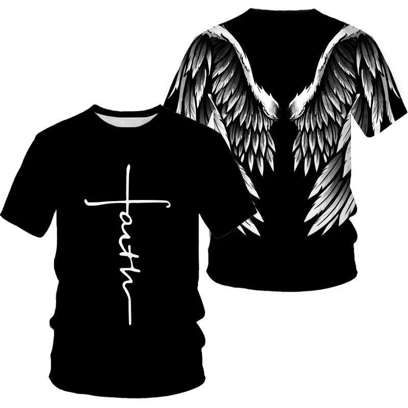 Angel Wings Cross 3D Tlated T košele Men Dámske módne cool a zábavné tričko s krátkym rukávom