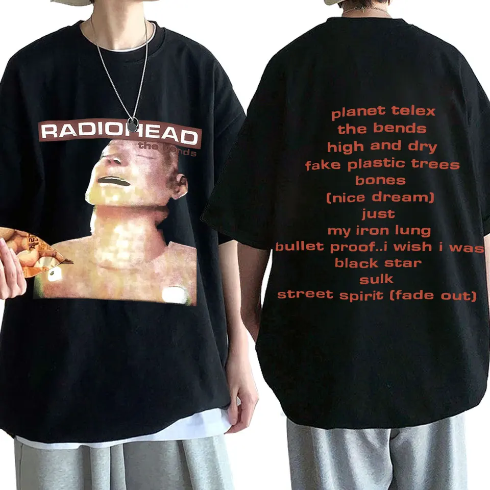 Angličtina Hip Hop Rock Band Radiohead T tričko Men 90. roky vintage punkové tričká The Bends Hudobné album tlačené Tees prevyšujúce Streetwear