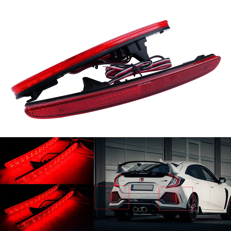 Angrong Red Lens LED zadný nárazník reflektor brzdy Stop Light Fit for Honda Civic x FK Typ R 09/2016-up