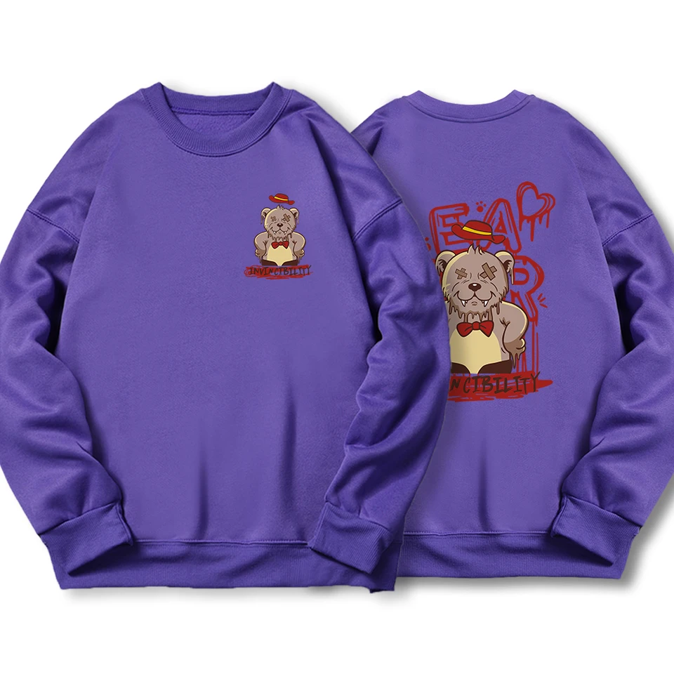 Angry Cartoon Akimbo Bear Pattern Mens Hoodie Autumn Crewneck Hoody Simple Nadmerná nadmerná mikiny módne športové oblečenie