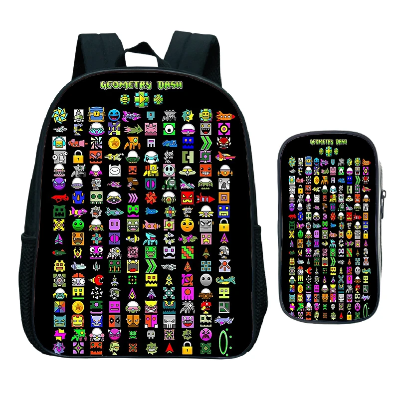 Angry Geometry Dash batoh batohu 2pcs set chlapci dievčatá materská škola vtipná karikatúra vzorka softback Schoolback batoh pre deti