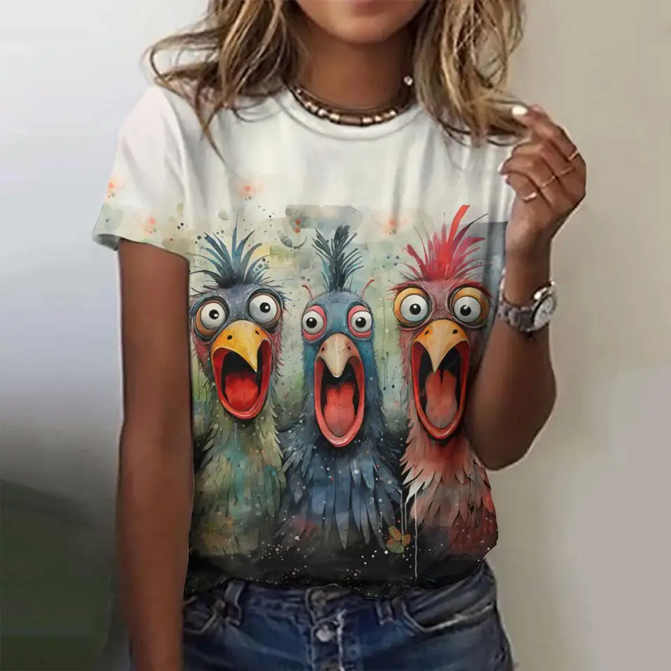 Animal Fun Chicken Dámske tričká Harajuku Príležitostné krátke rukávy 3D tričko módne Top odpalisko O-krk ženské oblečenie