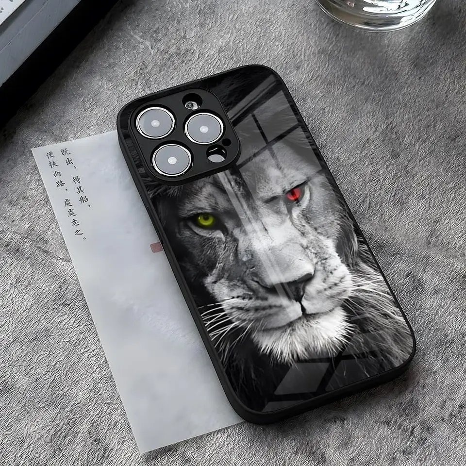 Animal Lion Wolf Tiger Eagle Telefón pre iPhone 13 Pro Max 14 Plus 12 Mini 11 15 x XR XS 16 Plus SE Temperovaný sklenený zadný kryt