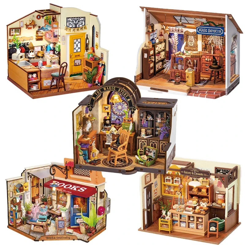 Animation Cartoon DIY Ručne vyrobený domov kúzla Štúdium Art House Miniatúrne zhromaždenie Model budov