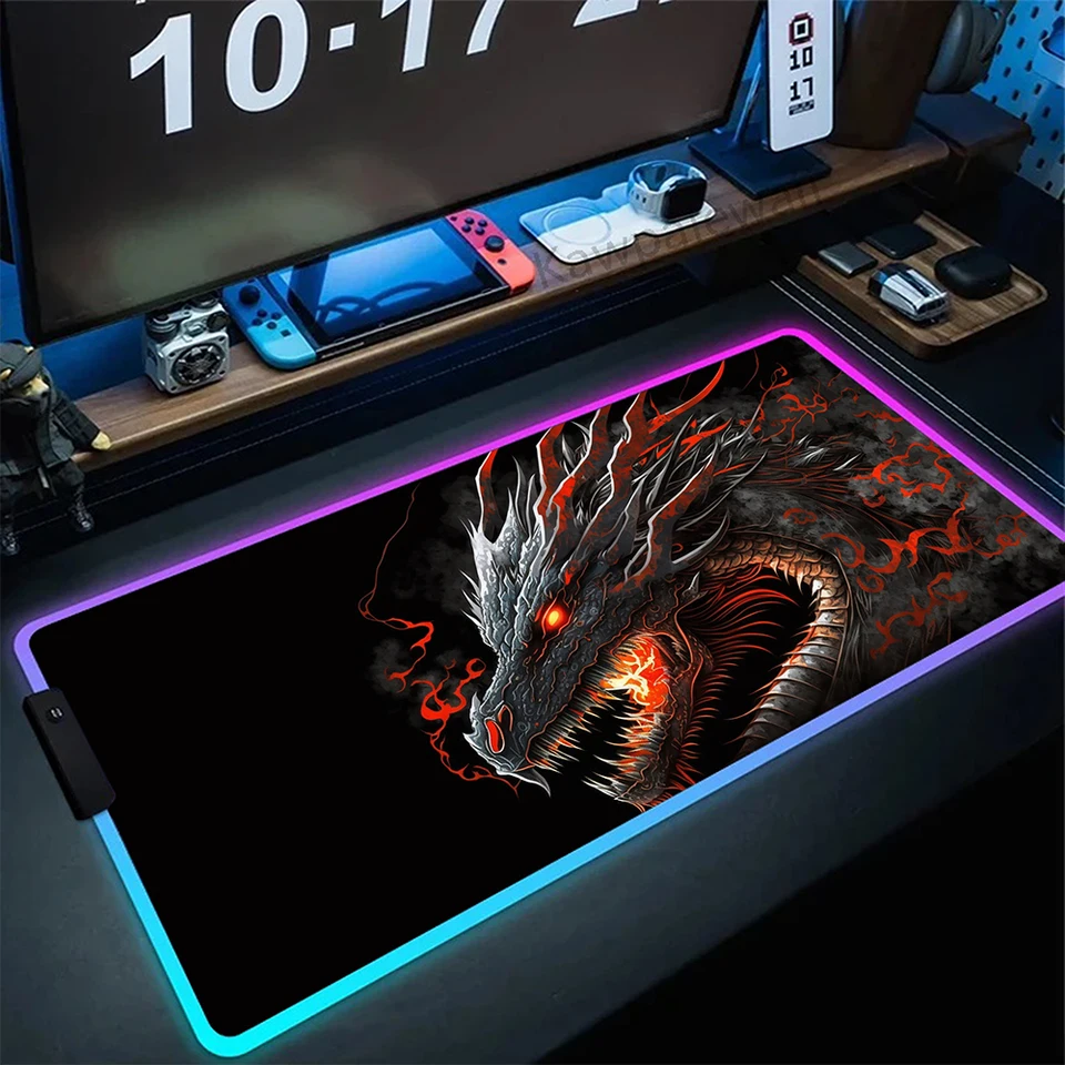 Anime 1000x500 ms myši rohož Japonský drak Veľký herný roh rgb myšpad xxl zámok kľúča zámok hrania myši podložka LED stôl Luminous Desk Mat