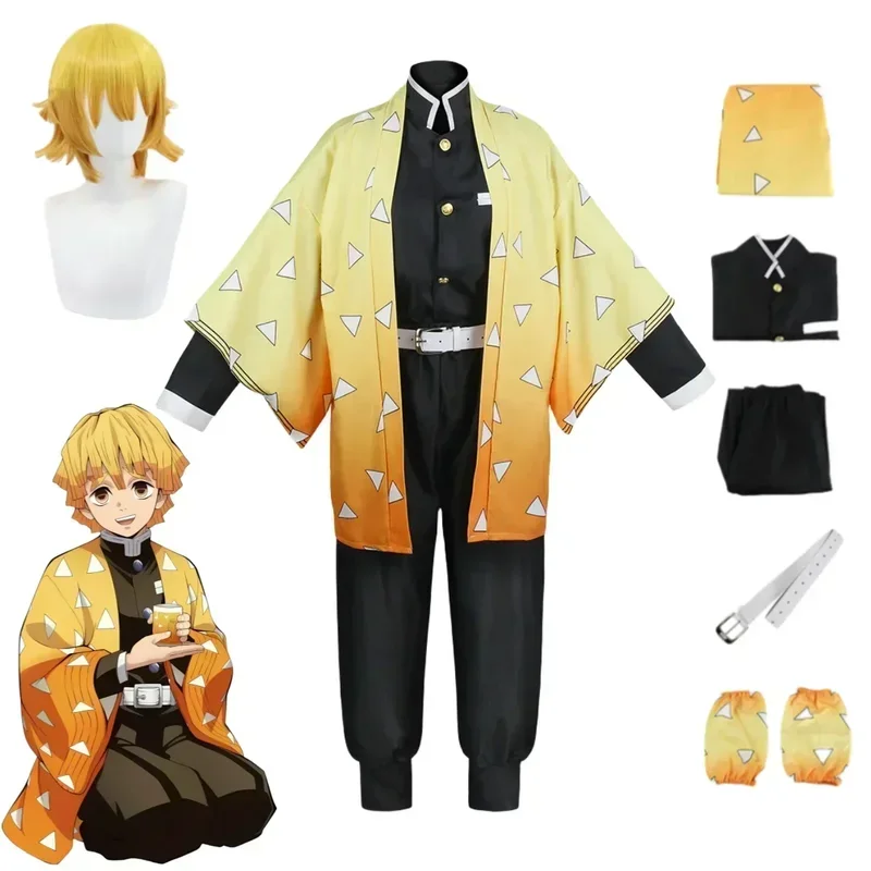 Anime Agatsuma Zenitsu Cosplay kostým Kimono Halloween Clothing Party Uniforma parochne ženy deti