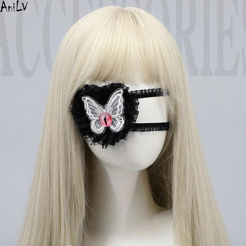 Anime anime lolita girl motýľová maska ​​mačacie oko s jedným okom cosplay cosplay