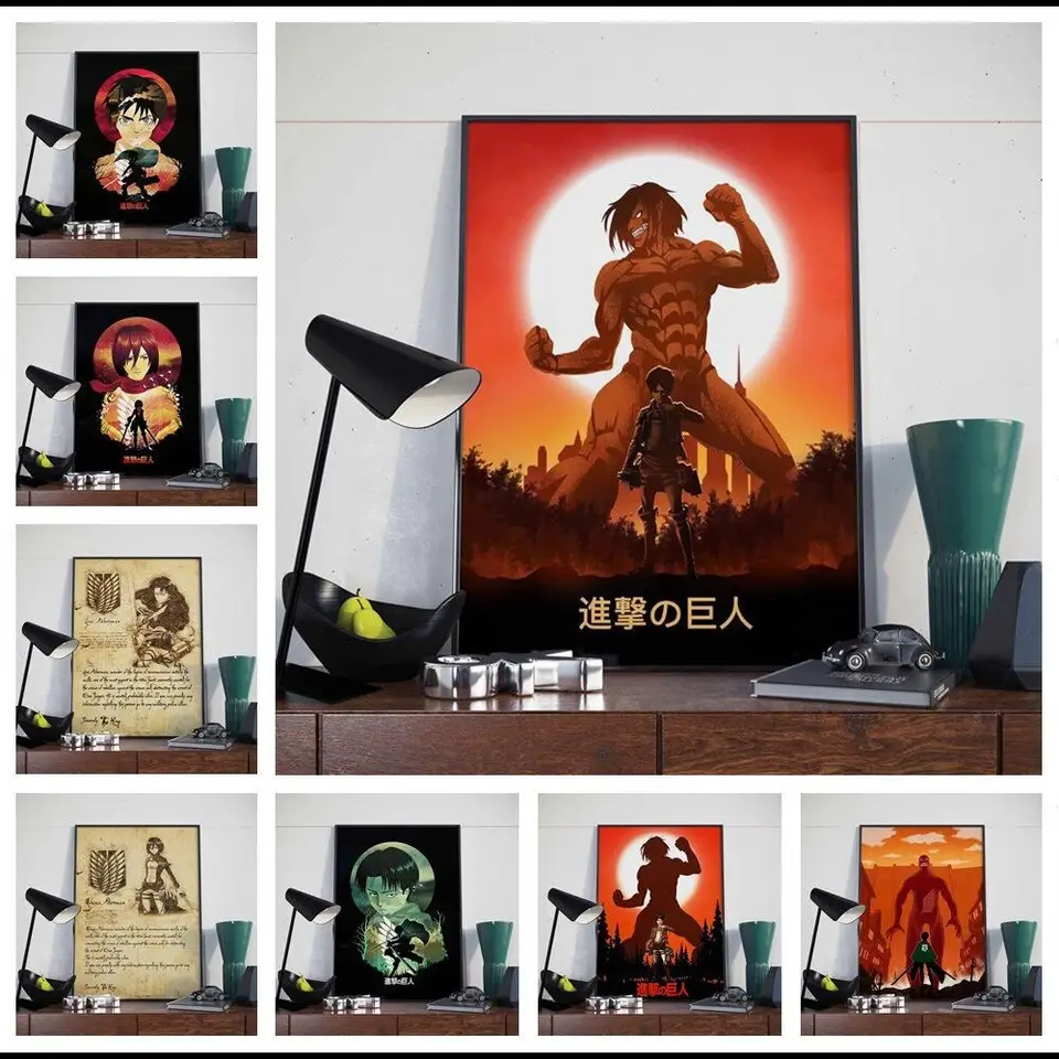 Anime Attack on Titan Canvas Plagát Eren Jaeger Mikasa Ackerman Wall Art Art Kawaii Room Decor Domor Decor Paint