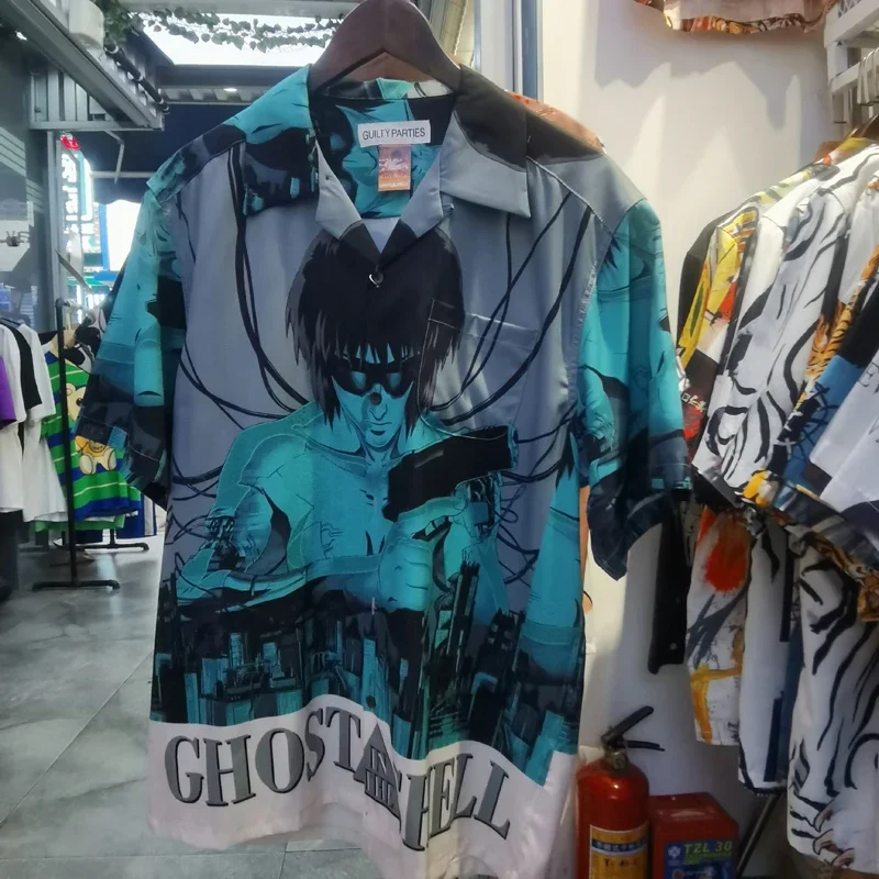 Anime Attack Wacko Maria Tirls Full Print Graffiti Comics Krátke rukávy Vysoko kvalitné nadmerné havajské tričko pre mužov