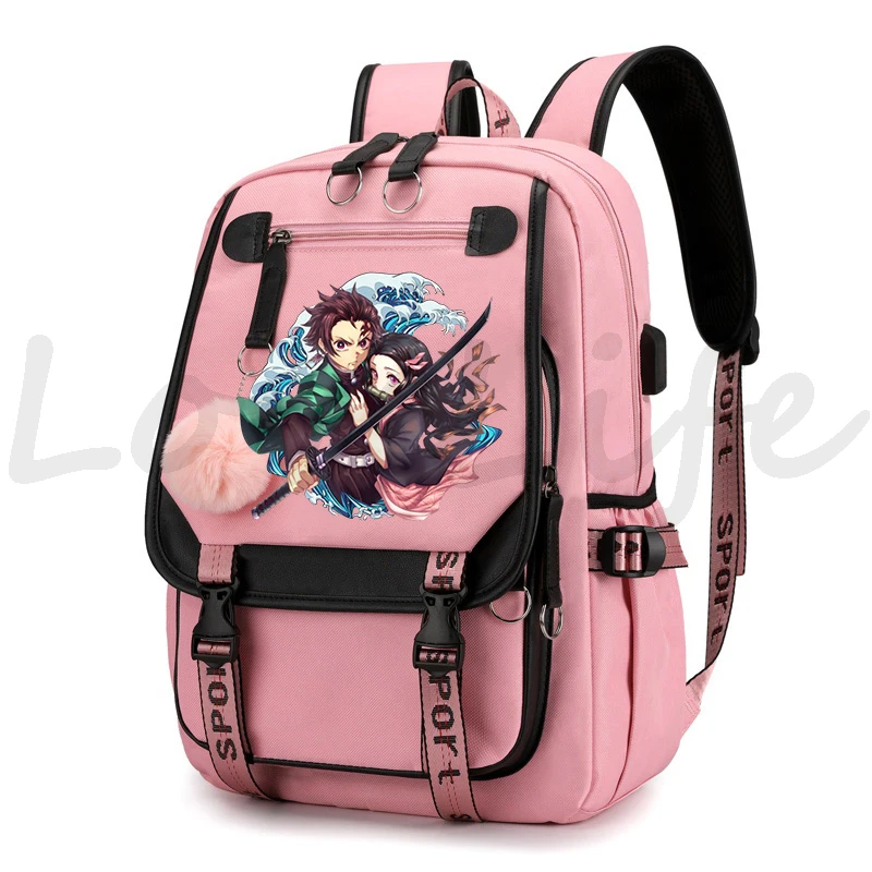 Anime Bag Demon Slayer Nezuko Canvas Backpack Girls Kawaii School Bags Kimetsu No Yaiba Schoolbag Studnet Bookbag Laptop Bagpack