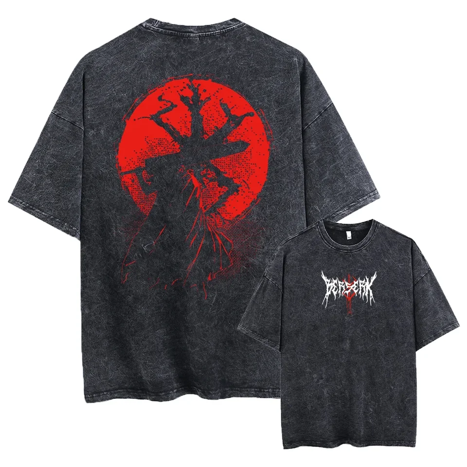 Anime berserk Guts kyslé tričko Tshirt retro vintage umývaný grafický odpaliská Men Ženy Harajuku bavlna Casy Trshve Tshirt Top Unisex Top Unisex