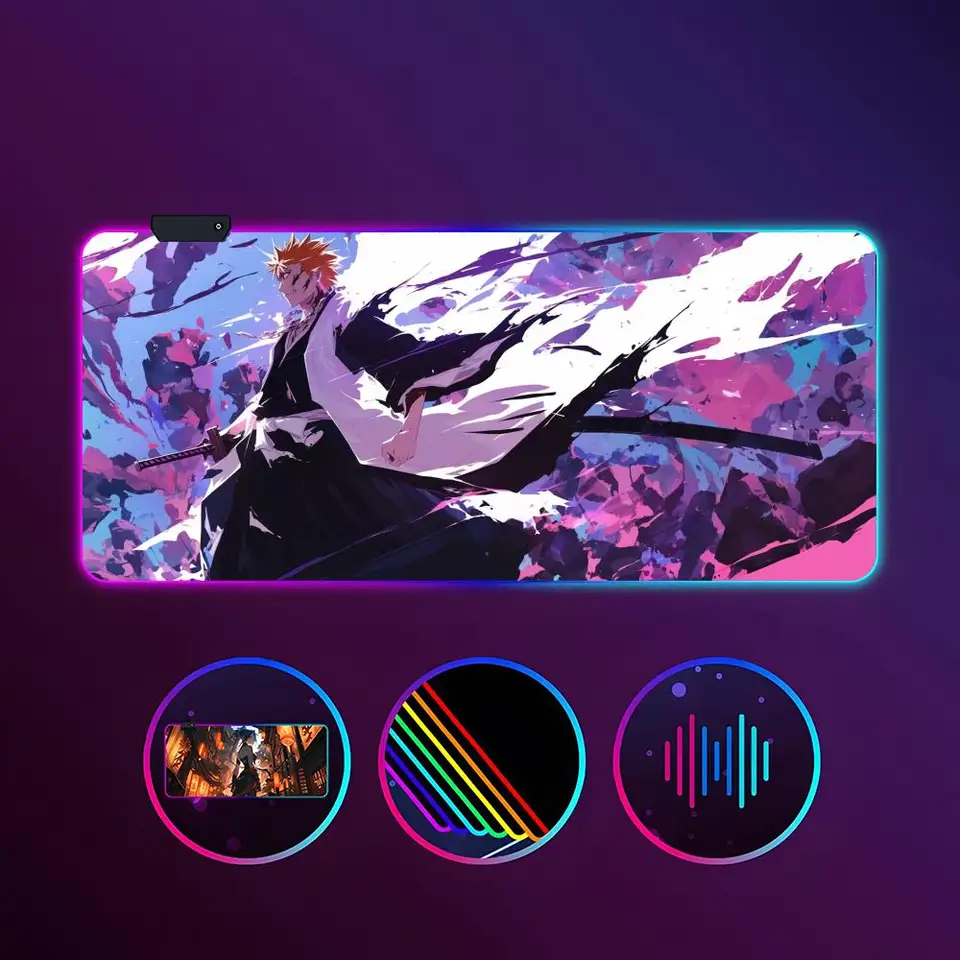 Anime Bleach Mouse Pad RGB Luminát 900x400 mm Veľká stolová podložka Non-Slip Extra Large Game Office Mouse Pad