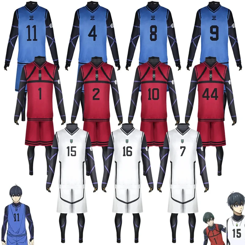 Anime Blue Lock Jersey Futbalový klub Sportswear Tričko Men Isagi Yoichi Cosplay kostým Chigiri Rensuke Kunigami Bachira Meguru