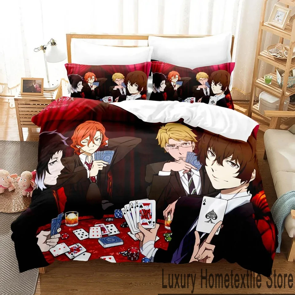 Anime Bungo Stray Dogs Set Set Boys Dievčatá Twin Queen King Veľkosť Ocry Cover Cover vankúš posteľ