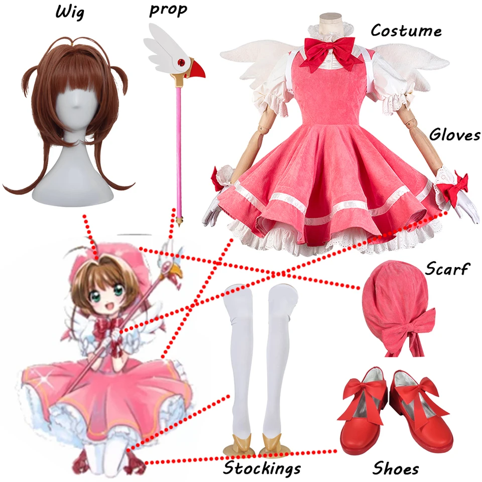 Anime cardcaptor Sakura cosplay lolita slúžky šaty Sakura Card Chapter Sakura Kinomoto Cosplay kostým Halloween na mieru vyrobený