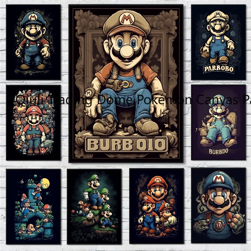 Anime Cartoon Figures Super Mario Bros Games HD Canvas Obrázok Luigi Bowser Plagáty výtlačky nástenné umenie Living Kid Room Decorácie