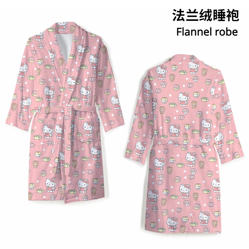 Anime Cartoon Hello Kitty Hangyodon Dámske flanelové rúcho teplé spánkové oblečenie pre zimu Zhruba pár modelov domáce oblečenie