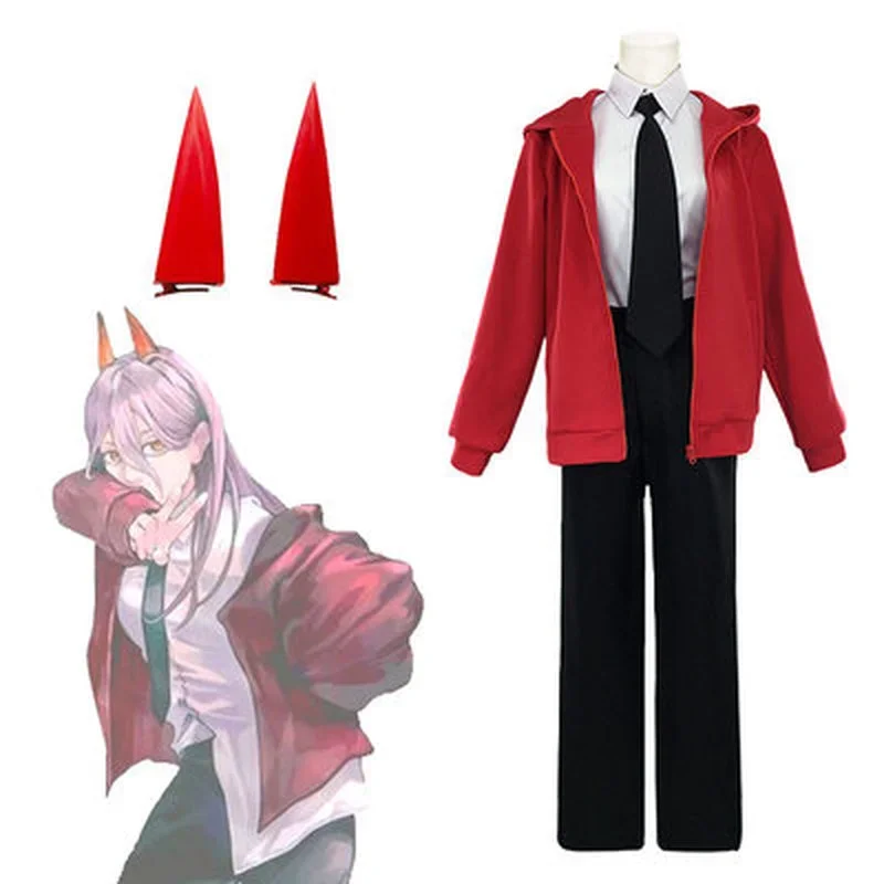 Anime Chainsaw Man Cosplay Power Costume Coat + košeľa + kravata plná sada žien Uniform Halloween Carnival