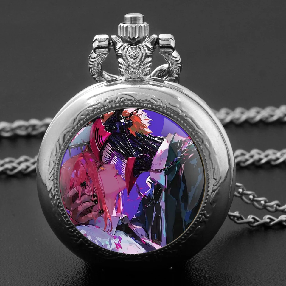Anime Chainsaw Man Glass Dome Pocket Watch s reťazovým náhrdelníkom Vintage Quartz Pendant Watches Pánske ženy darček